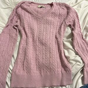Sonoma Light Pink V-Neck Cable Knit Sweater